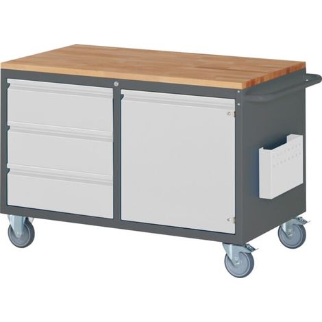 Armoire roulante STIER Premium avec 3 tiroirs et 1 porte battante, lxPxH 1 145x650x795 mm (1/5)
