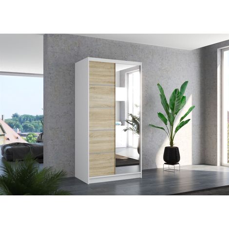 Schiebetürenschrank Schrank Nr.125 in Weiß- Sonoma matt 100x200x58 cm (1/3)
