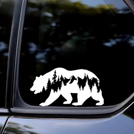 Lot de 2 autocollants de voiture en vinyle imperméables de 20 x 10,5 cm, avec motifs d'ours et de forêt, pour pare-chocs, décoration extérieure, autocollants anti-rayures DZ83 (blanc) (1/5)