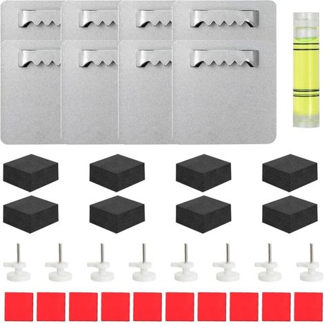 Lot de 8 Accroche Tableau Sans Percer, Kit Fixation Cadre Adhésif avec Niveau à Bulle, Support Mural pour Photos et Miroirs, Crochets Autocollants pour Suspension Facile et Rapide sur Mur Lisse (1/5)