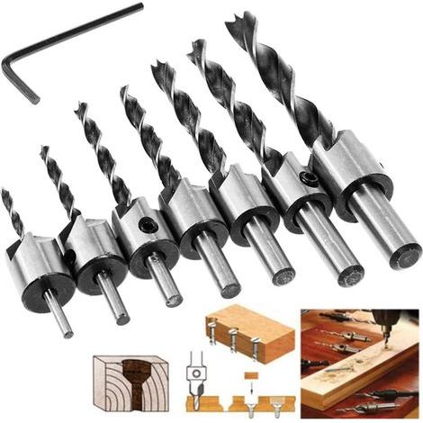 Countersink Drill Bit Set, 8pcs HSS 5 Flute Woodworking Countersink Heart Drill Bits Chamfer Cutter 3-10mm