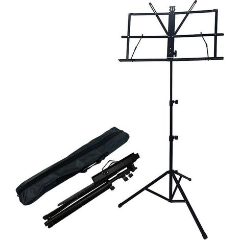 Pupitre à partitions pliable avec sac - Support de musique réglable en hauteur - Trépied stable - Pupitre portable pour partitions - Noir (1/5)