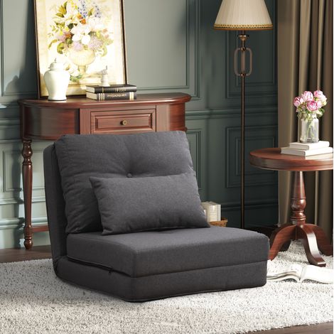 CHICFURN Sofá de suelo convertible 80x60x56 cm de lino gris oscuro, respaldo ajustable, 2 cojines (1/5)