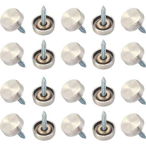 20 Pièces 16 mm (3/5 ") Vis de Miroir en Acier Inoxydable Capuchons Décoratifs Clous de Couverture pour Tables de Miroir Plaques de Bain Armoires Panneaux de Verre (1/5)