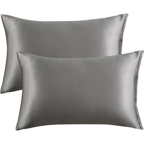 Taies d'oreiller en satin pour les cheveux et la peau, lot de 2 - Taille standard - Fermeture portefeuille (1/5)
