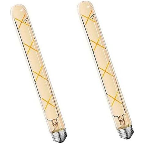 2Paquets E27 T30 Ampoule à Filament LED 8W Verre Ambré Blanc Chaud Tubede Lumière(Équivalent à une Lampe Halogène 70W)700LM Lampes à Économie D'énergie Vintage E27,300mm (1/4)