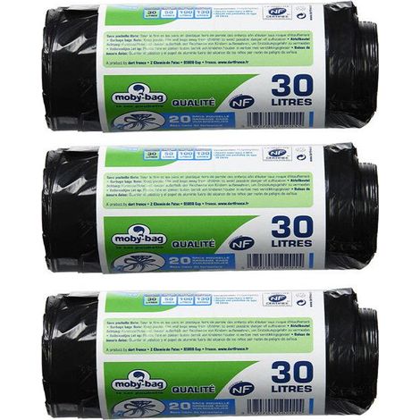Lot de sacs poubelle - 30 litres - Avec liens de fermeture - 3 sachets de 10 sacs