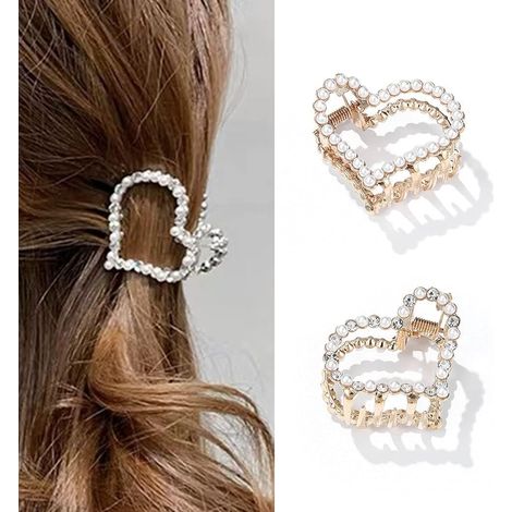 Juego de 2 pinzas para el pelo antideslizantes blancas para mujer y niña - Forma de corazón (1/5)