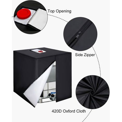 Bache Protection Cuve IBC - 420D Oxford - Anti-UV - Pour Réservoir 1000 L - 120 x 100 x 116 cm - Noir (1/5)
