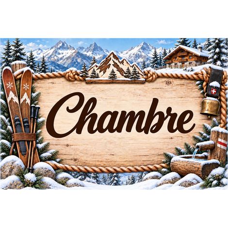 Plaque Chambre 20 x 15 cm aluminium décor montagne chalet ski (1/2)