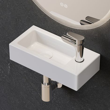HOROW Lavabo sospeso piccolo 37 cm bianco in ceramica con foro sinistro (1/5)