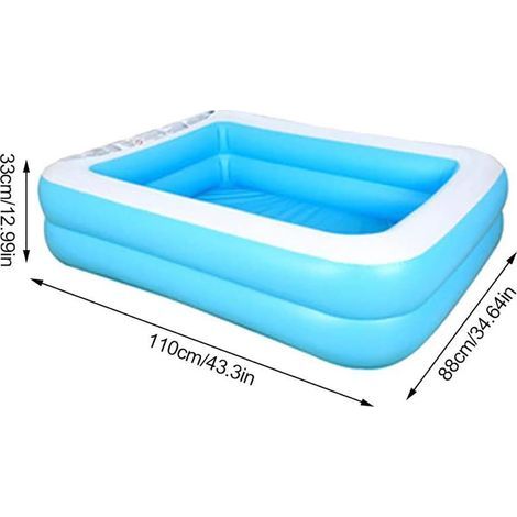 – Piscine gonflable familiale bleue rectangulaire 110 x 88 x 33 cm – PVC respectueux de l'environnement – Conception à double anneau anti-fuite (1/3)
