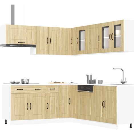 Ensemble de meubles de cuisine 11 pièces en bois d’ingénierie chêne sonoma, 197.5kg - PANGIVO (1/5)