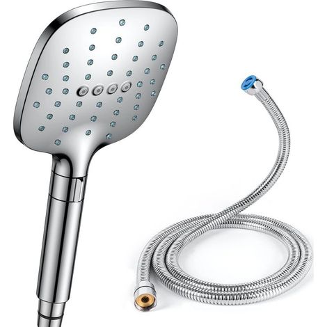 Pommeau de Douche Anti Calcaire Douchette Douche Salle de Bain avec Tuyau Economie Deau Pomme de Douche Carrée Chrome (1/5)