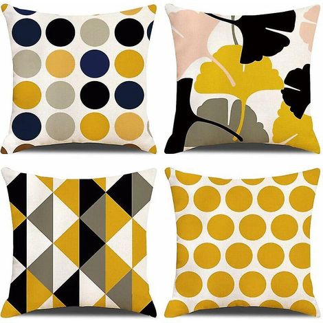 housse De Coussin, Lot De 4 En Lin Dcoratif Taie D'oreiller Dcoration Pour Canap Chambre Maison 45 X 45 Cm (jaune Gomtrie) (1/5)