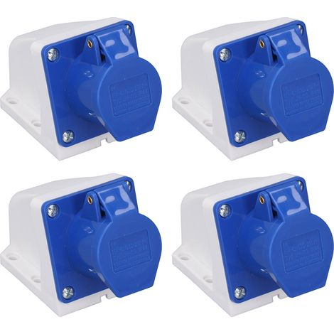 Lot de 4 Prises Industrielles 3 Broches Connecteur Étanche IP44 Montage en Saillie 220-250V 16A (1/5)