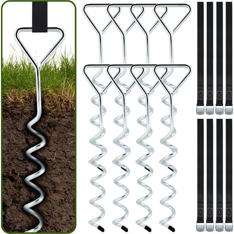 Wolketon Ancoraggi a spirale per trampolino Cinghie di serraggio Kit di ancoraggio di resistenza Fissaggi in acciaio inox per trampolino Safety,set da 8