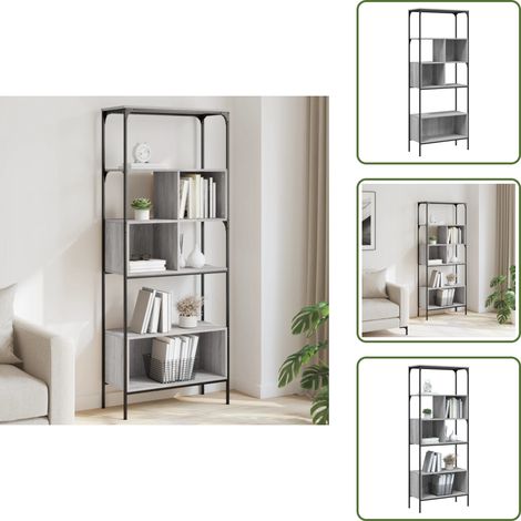 Bibliothèque 5 niveaux sonoma gris 76x33x188,5 cm - Bibliothèque Murale - Bibliothèque Design - Étagère Ouverte - Meuble Rangement - Mobilier Salle À Vivre (1/5)