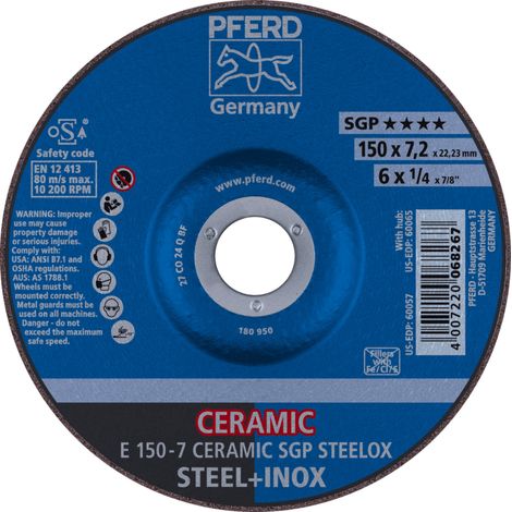 PFERD TOOLS Schruppscheibe E 150x7,2x22,23 mm CERAMIC Leistungslinie SGP STEELOX für Stahl/Edelstahl 10 Stk
