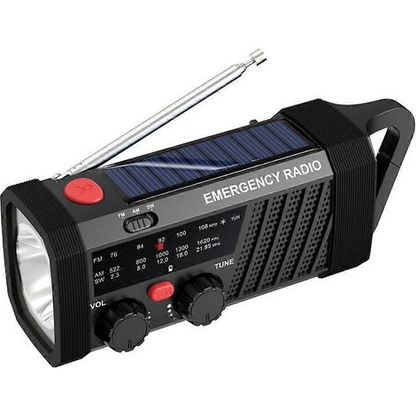 Solar Hand Crank Radio avec SOS Alarme, AM/FM/SW et Flashlight. 2000mAh Batterie Charge Emergency pour Outdoor Survival (1/5)