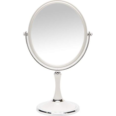 Miroir de table vintage avec support 20,3 cm, pivotant double face, grossissement x1/3x, miroir de bureau style argent, 33 cm de hauteur (ovale) (1/5)