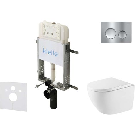 kielle Genesis New - Set Vorwandinstallation, WC Oudee, Vortex Rimless+, Softclose-Sitz und Betätigungsplatte Gemini New I, Hochglanzchrom 30528SZ65 (1/5)