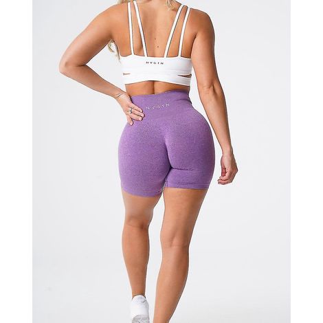Nahtlose Profi-Shorts aus Spandex für Damen, Fitness, elastisch, atmungsaktiv, hüfthebend, Freizeit, Sport, Laufen – Größe S – Lila (1/5)