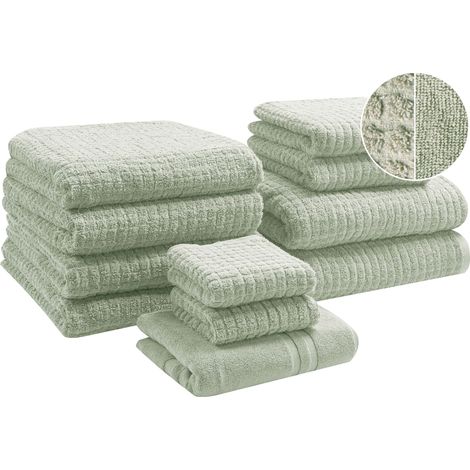 Lot de 11 Serviettes de Bain en Coton Tapis Linge de Bain Vert Clair Atai
