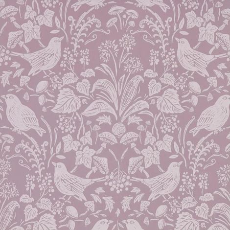 Purple Bird Botanical Vinyl Wallpaper Paste The Wall Woodland Print Design (1/4)