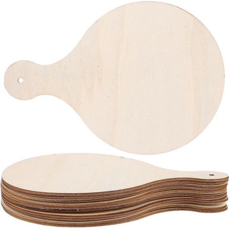 Set mit 10 runden Schneidebrettern aus unbehandeltem Holz mit Griff – 0,2 x 16 x 23 cm (1/3)
