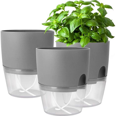 Potager Jardiniere-Pot à Herbes-pour Rebord de fenêtre - avec système d'arrosage Automatique-pour la Cuisine-Plante-18,2 x 11 x 15,3 cm-Gris,Lot de 3 (1/5)
