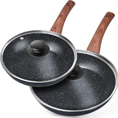 Juego de sartenes de granito con tapas de cristal BLACK&WOOD 20/24 cm 2 piezas. (1/5)