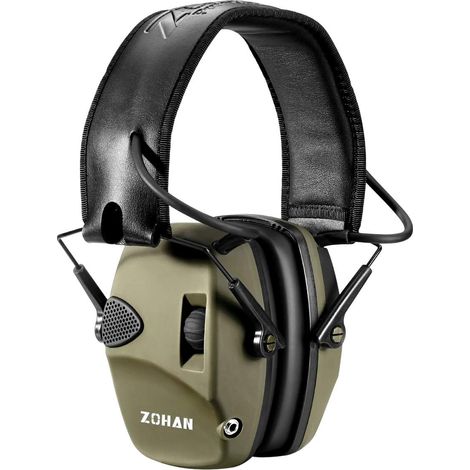 054 Casque Anti Bruit de Tir Electronique Coussinets d'oreille Remplaçable, SNR 27dB, NRR 22dB, Réducteur de Bruit Réglable, Protection Auditive de Tir Amplificateur Sonore, Vert (1/5)