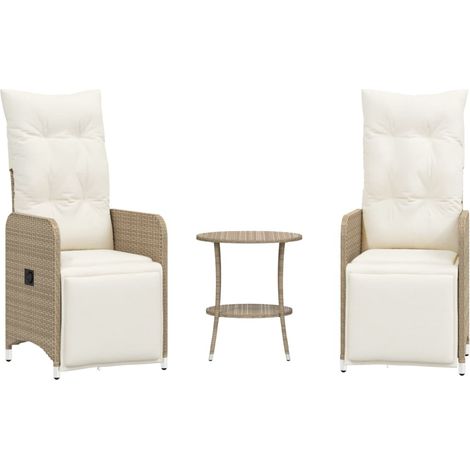 Maison Exclusive - Gartensessel 2 Stk. Verstellbar mit Tisch Beig