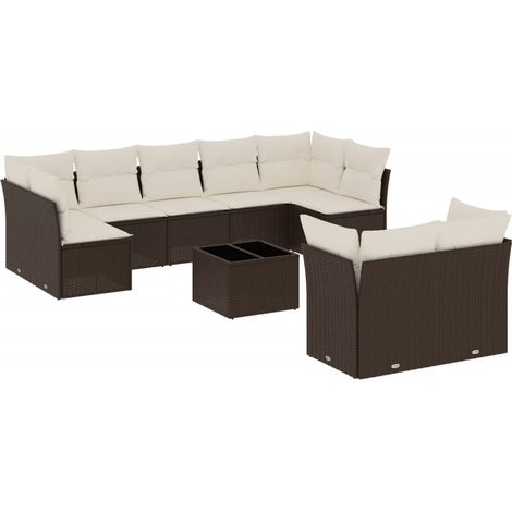 vidaXL Set Divani da Giardino 10pz con Cuscini in Polyrattan Marrone (1/5)