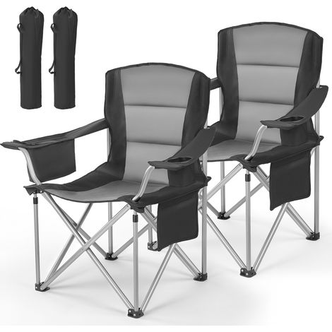 Mophorn Silla de Camping Plegable con Gran Capacidad de 204 kg, Paquete de 2, Silla Portátil con Respaldo, Reposabrazos Acolchados, Bolsa Térmica, Portavasos y Bolsillos para Actividades al Aire Libre (1/5)