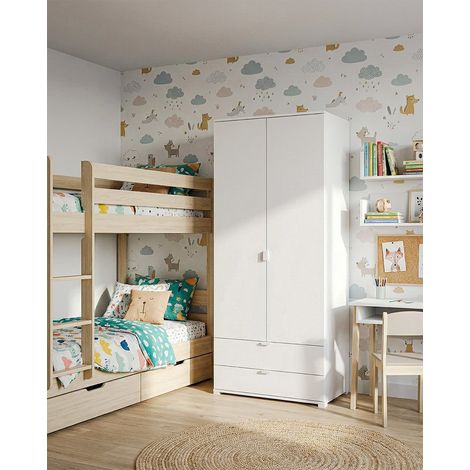 Armadio Zamia - Guardaroba moderno - 2 ante e 2 cassetti - Struttura bianca - 1 ripiano incluso - 80 x 52 x 177 cm (1/5)