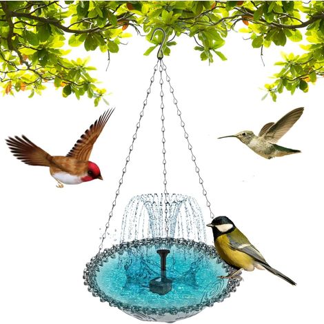1 Bol de bain oiseaux, plastique, fontaine solaire, résistant intempéries, balcon, gris