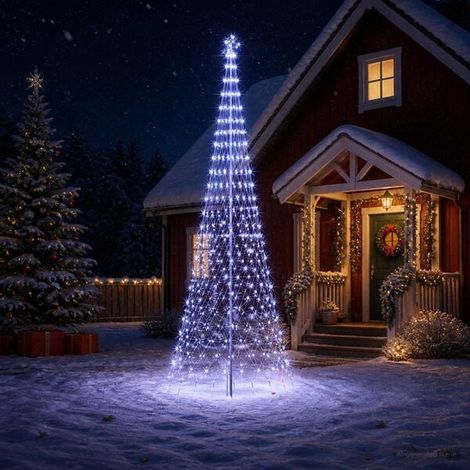 Arbre de Noël LED 400 cm 450 LED Bleu Fer Noir, Illuminé, Décoration de Noël (1/5)