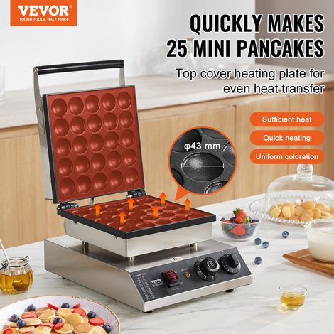 Appareil à Pancake 25PCs 43 mm, Crêpière Commerciale 1700 W, Appareil à Poffertjes Dorayaki en Acier Inoxydable Antiadhésif, Tempér… (1/5)