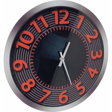Orologio in vetro da parete nomi delle città del mondo o quadrante nero numeri rossi stile moderno 38 cm Nero con numeri rossi (1/3)