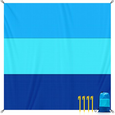 Couverture de plage sans sable - 210 x 200 cm - Ultra légère et imperméable - XXL - Avec 4 coins de fixation - Imperméable - Avec sac de transport - Pour la plage, le camping et l'extérieur (1/5)