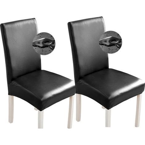Lot de 2 housses de chaise en cuir PU – Noir – Imperméables et résistantes (1/4)