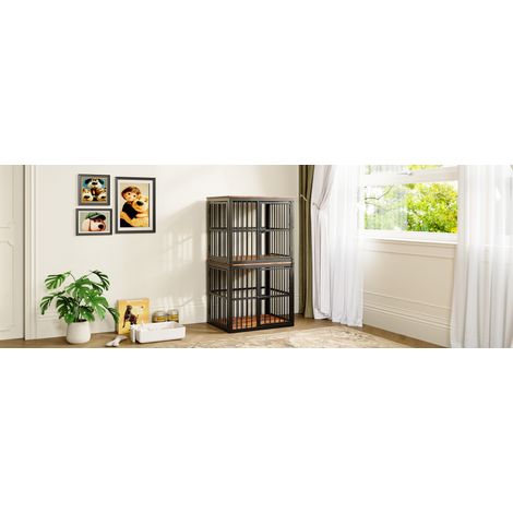 Jaula para perros 68,4×53×61 cm de hierro negro y marrón, 3 puertas - MEUBLIV (1/5)