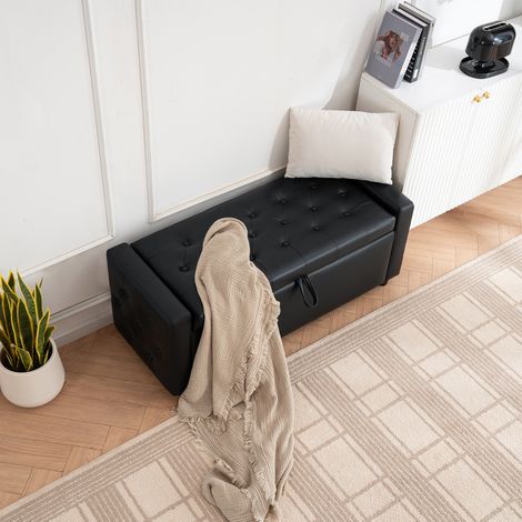 Otomana rectangular con almacenamiento, tapizada en piel sintética, banco capitoné para dormitorio, sala de estar, recibidor, pasillo, soporta 150 kg, elegante y funcional. (1/5)