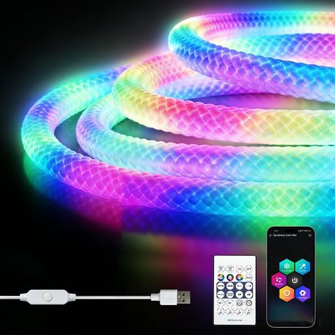 Neon Ruban LED 5M, 5V USB Bande LED 360 Degrés Ronde RGB+IC (1/5)