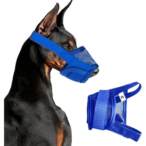 Dog Muzzle in Soft Mesh, Breathable Adjustable Nylon Muzzle for Dogs, Anti-Bark and Anti-Bite, Medium and Small Dogs Muzzle (M Blue) (1/5)