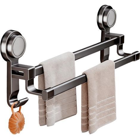Suction Cup Rack - Bathroom Towel Bar for Apartment Aluminum Alloy with ABS Material, No Drill Mount, Two Hooks Design, Shower Glass Support, Tile Wall Door (1/5)