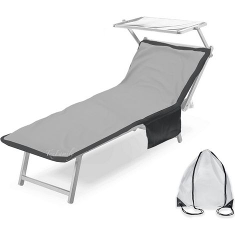 SERVIETTE DE PLAGE TEDDY POUR TRANSAT EN MICROFIBRE AVEC POCHES DIMENSIONS 80 X 190 CM GRIS