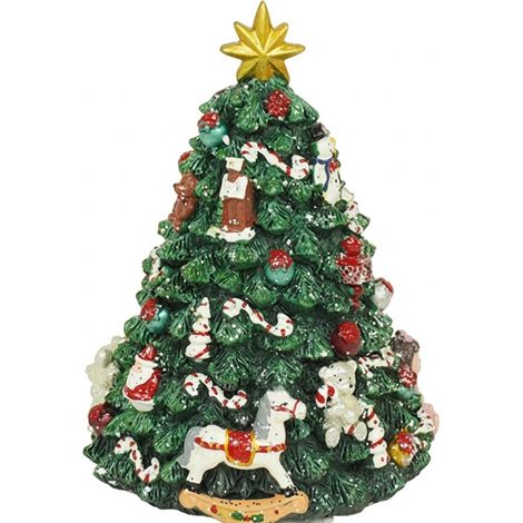 Carillon Albero di Natale D12xH16cm con Movimento e Musica Stella Oro Cavallucci a Dondolo Decorazione Natalizia da Tavolo Verde e Rosso Idea Regalo per Casa e Feste (1/5)